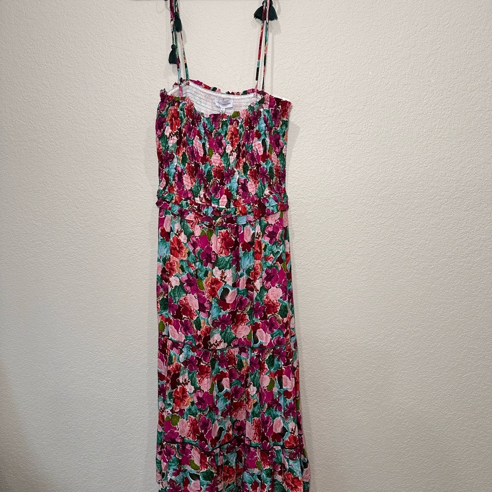 Lost + Wander Floral Smocked Tiered Maxi Dress with Tassel Tie Straps Multi L - Picture 2 of 7